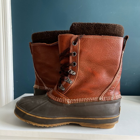 LL BEAN Brown Leather Rubber Rain Snow Boots Size 8 - Picture 2 of 10